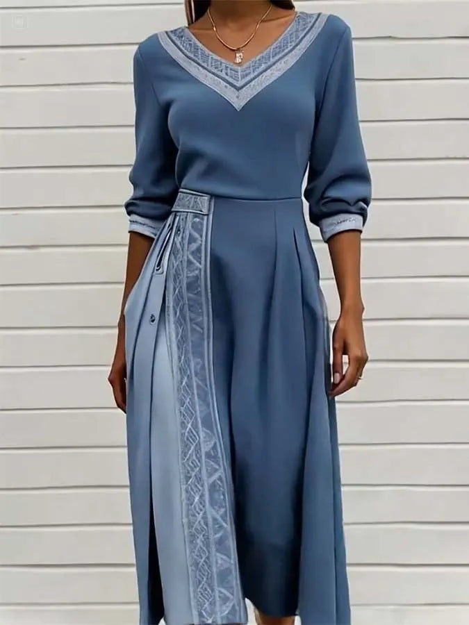Women'S Contrast Color Stitching Stretch Dress