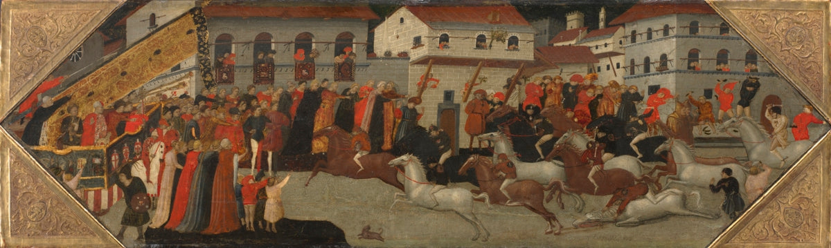Panel from a Cassone The Race of the Palio in the Streets of Florence by Giovanni Francesco Toscani (Italian, c. 1380–1430) - Classic Art canvas print