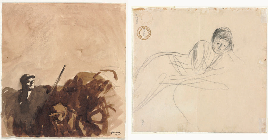 Soldier in a Trench recto Reclining Woman verso by Jean Louis Forain (French, 1852–1931) - Classic Painting canvas print