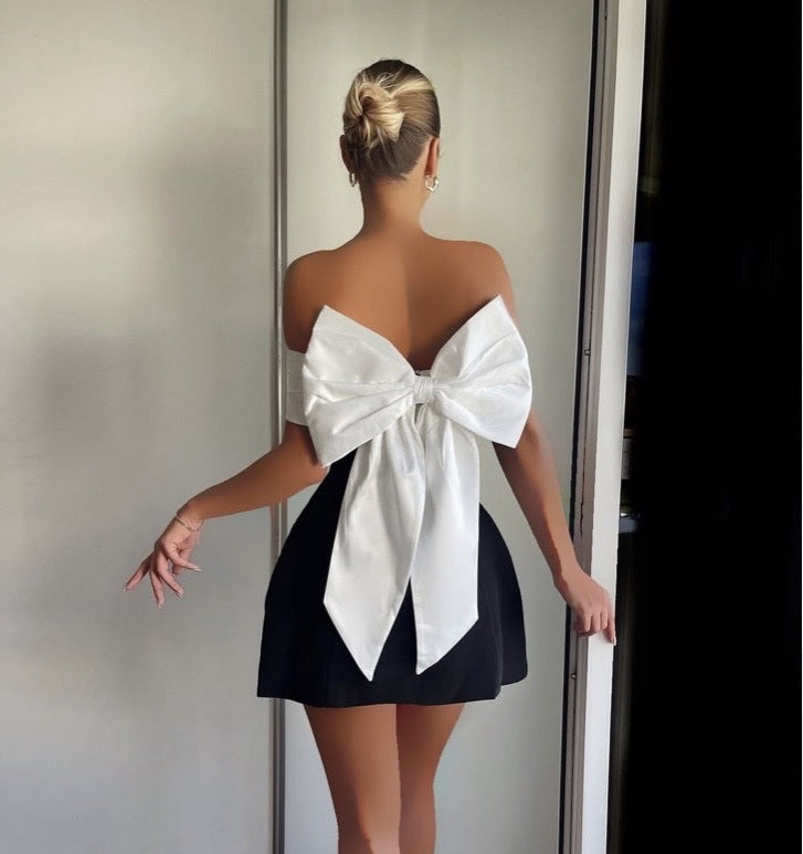 Off-Shoulder Bow Back Homecoming Dress