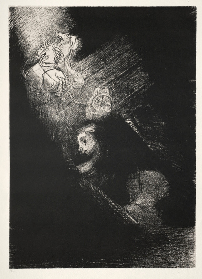 First a Pool of Water, Then a Prostitute, the Corner of a Temple, a Soldier's Face, a Chariot with Two White, Rearing Horses by Odilon Redon (French, 1840–1916) - Symbolist canvas print