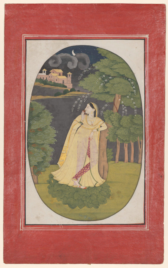 The heroine who waits anxiously for her absent lover Utka Nayika by  - Classic Art canvas print