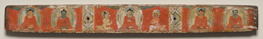 Ratnasambhava, Akshobhya, Vairochana with attendants, Amitabha, and Amoghasiddhi, Top cover, from a Manuscript of the Perfection of Wisdom in Eight Thousand Lines Ashtasahasrika Prajnaparamita-sutra by  - Classic Art canvas print