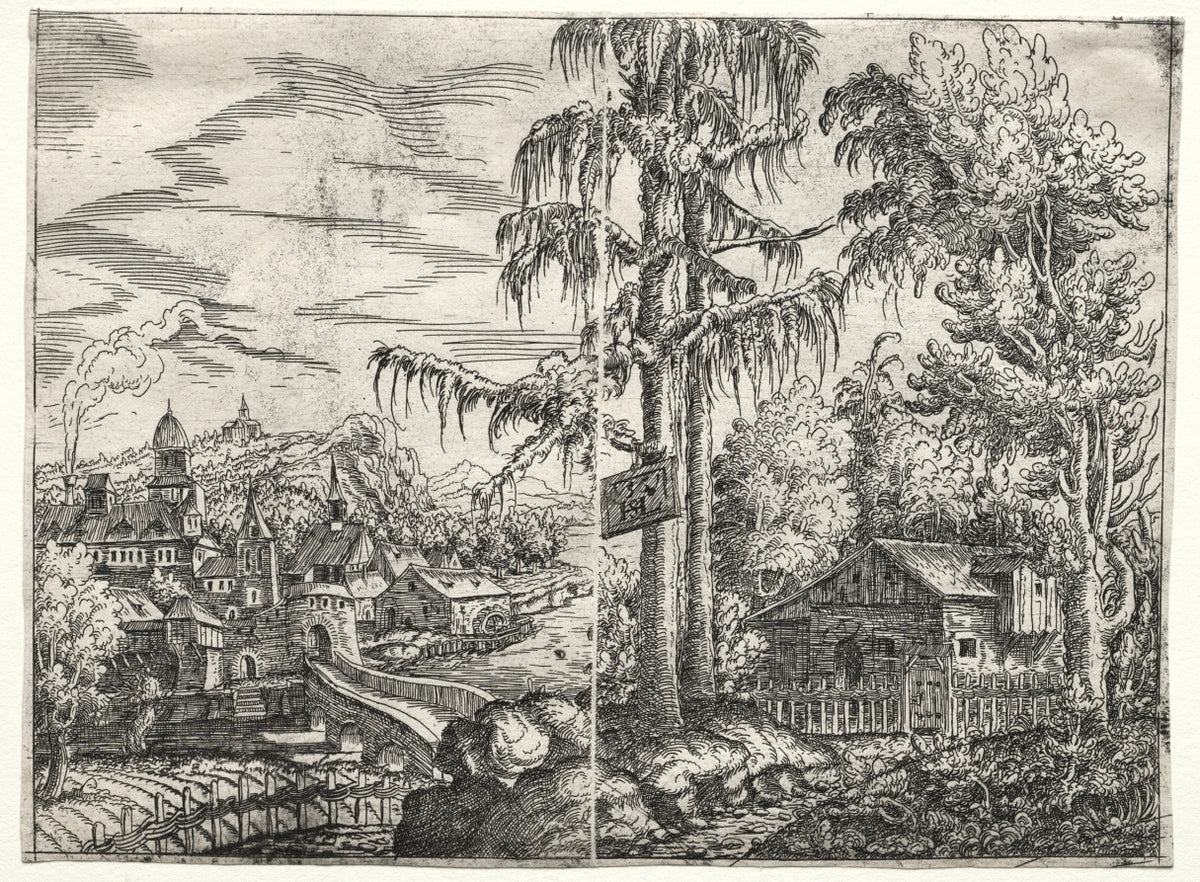 Landscape with the Town on a River and the Cottage between Trees by Hanns Lautensack (German, 1524–1566) - Classic Art canvas print