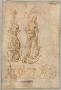 Design for a Candelabrum, Allegorical Figure of Abundance, Ornamental Relief Design by Bernardo Parentino (Italian) - Classic Art canvas print