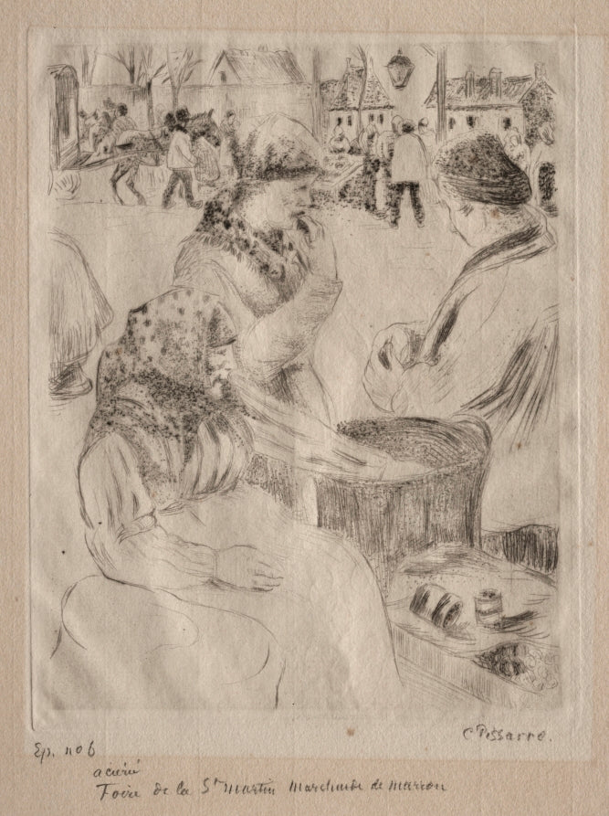 Chestnut Vendor, St. Martin's Day Fair Pontoise by Camille Pissarro (French, 1830–1903) - Classic Painting canvas print