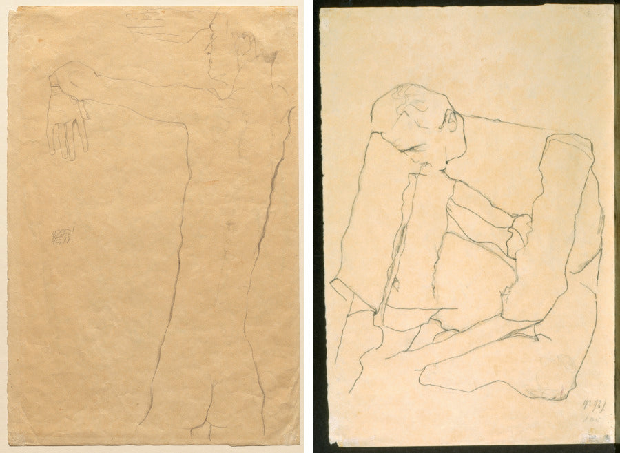 Nude Man with Raised Arms recto Seated Man verso by Egon Schiele (Austrian, 1890–1918) - Classic Painting canvas print