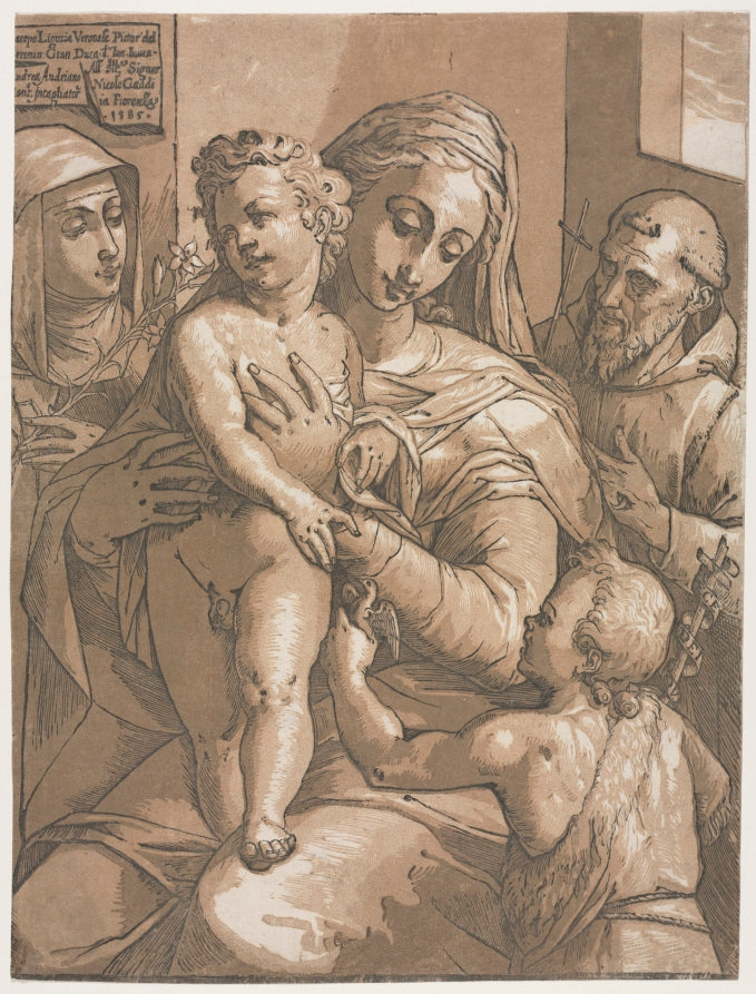 Virgin and Child with St. John, St. Catherine of Siena and St. Francis by Andrea Andreani (Italian, about 1558–1610) - Classic Art canvas print