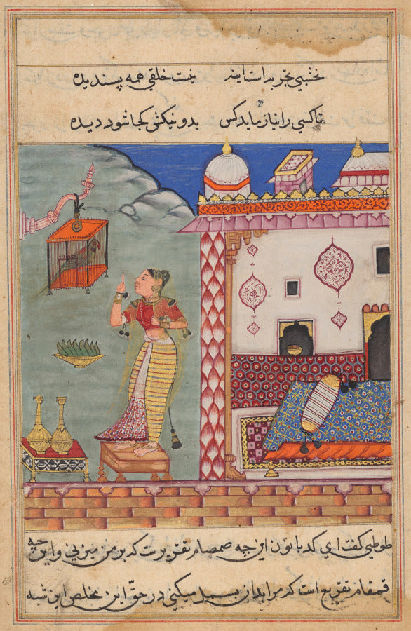The Parrot Addresses Khujasta at the Beginning of the Twenty-seventh Night, form a Tuti-nama Tales of a Parrot by  - Classic Art canvas print