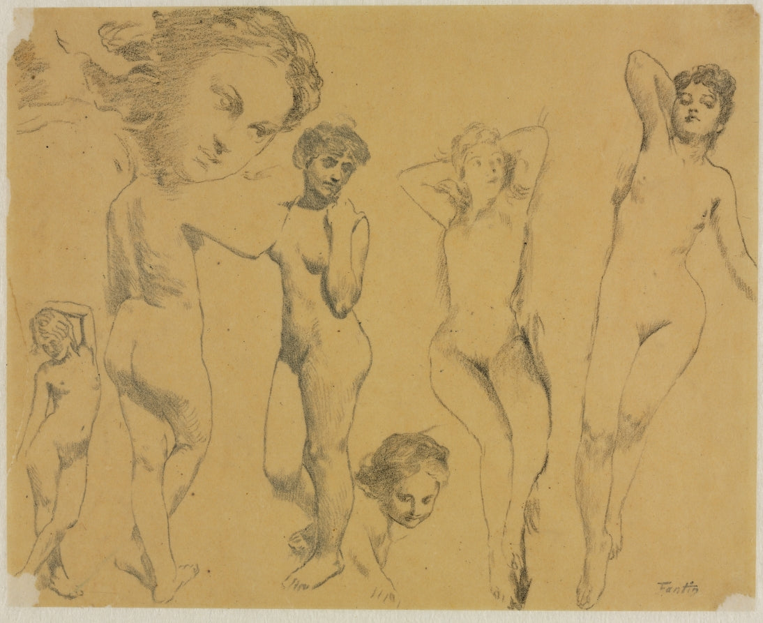 Studies of Female Nudes by Henri Fantin-Latour (French, 1836–1904) - Classic Painting canvas print