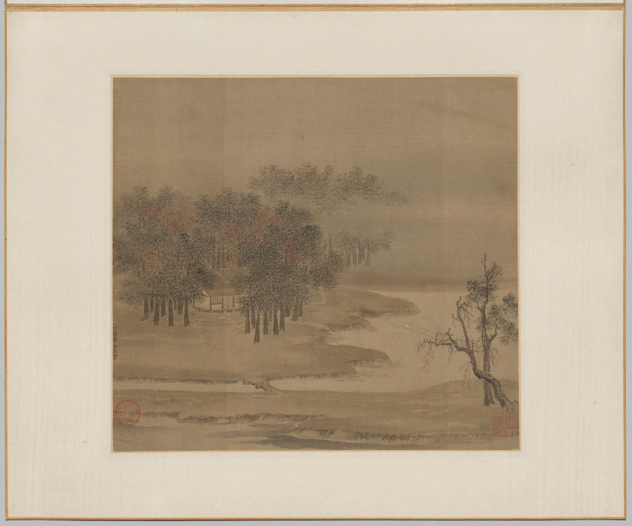 Cottages in a Misty Grove in Autumn by Li Anzhong (Chinese, active first half of the 1100s) - Classic Art canvas print