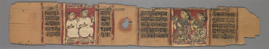 Two nuns teaching lay women, colophon page of folio 167 recto from a Kalpa-sutra and Story of Kalakacharya by  - Classic Art canvas print