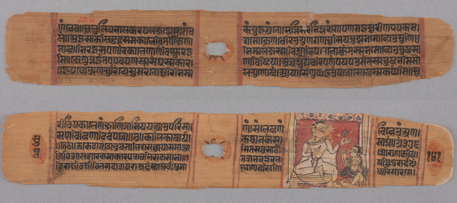 Folio 141, from a Kalpa-sutra and Story of Kalakacharya Text recto Monk Holding a Flower Venerated by a Lay disciple verso by  - Classic Art canvas print