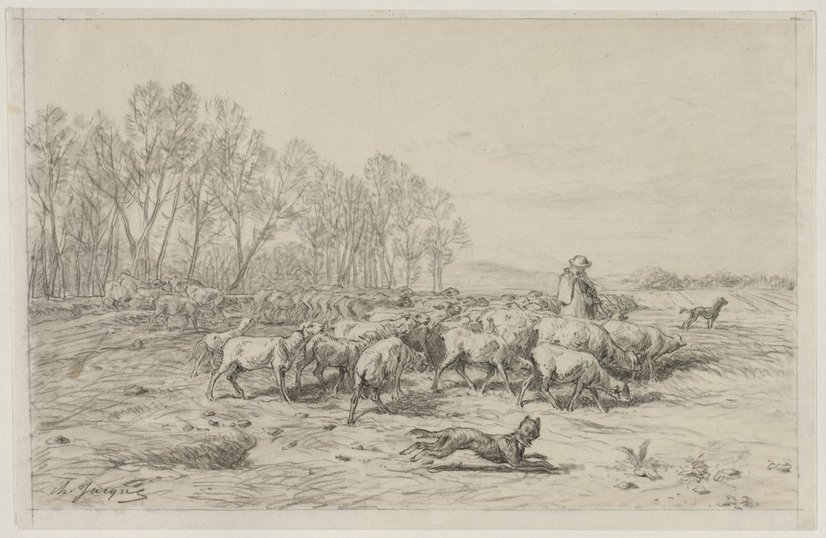 Landscape with a Flock of Sheep by Charles-Émile Jacque (French, 1813–1894) - Classic Painting canvas print