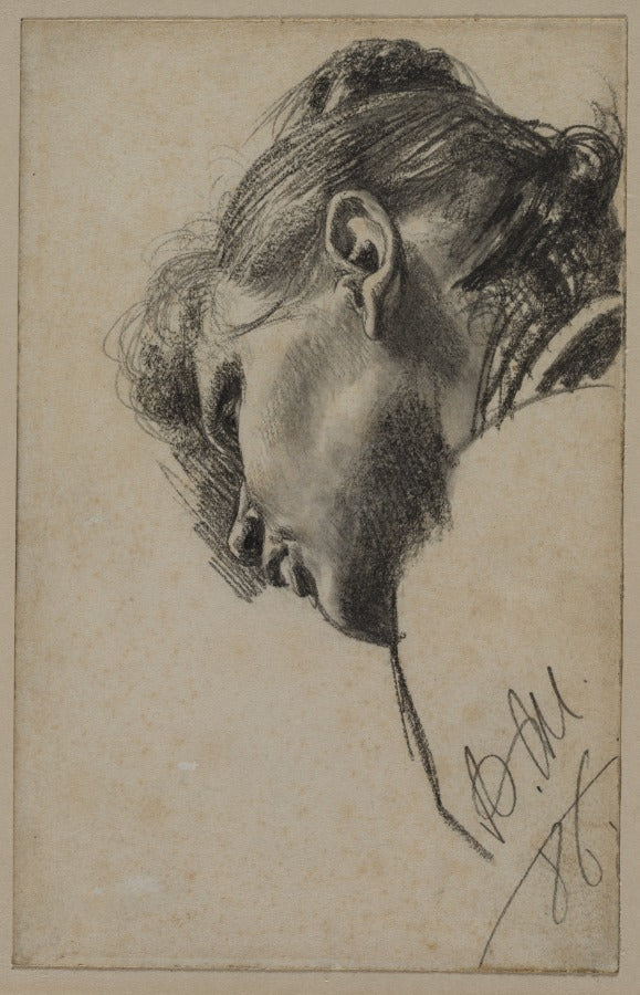 Head of a Young Woman Seen from Below by Adolph von Menzel (German, 1815–1905) - Classic Painting canvas print