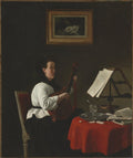 Young Woman with a Mandolin, Portrait of Louison Khler by François Bonvin (French, 1817–1887) - Classic Art canvas print