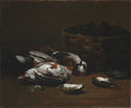 Still Life with Dead Birds and a Basket of Oysters by Germain Ribot (French, 1845–1893) - Classic Art canvas print