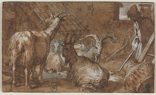 A Barnyard with Goats and a Goatherd by Abraham Bloemaert (Dutch, 1566–1651) - Classic Painting canvas print