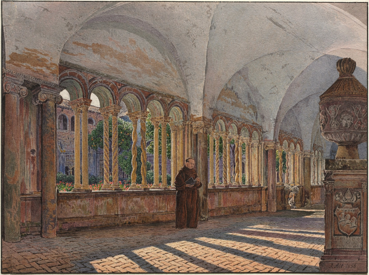 View of the Cloister of San Giovanni in Laterano, Rome by Jakob Alt (Austrian, 1789–1872) - Classic Painting canvas print