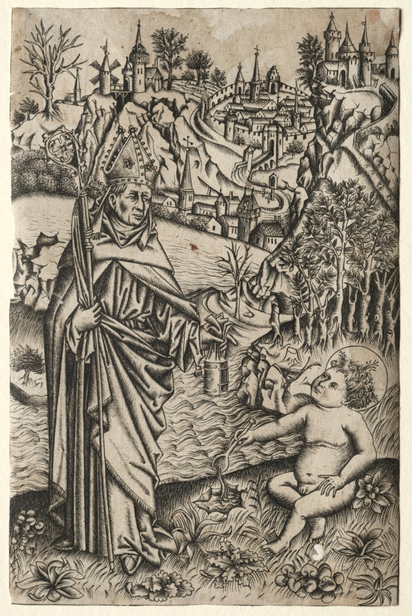 St. Augustine and the Child on the Seashore by Master of the Nuremberg Passion (German, active mid-1400s) - Classic Art canvas print