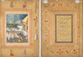 Leaf from the Late Shah Jahan Album Harem Night-Bathing Scene recto Calligraphy Framed by an Ornamental Border of Flowers and Birds verso by  - Classic Art canvas print