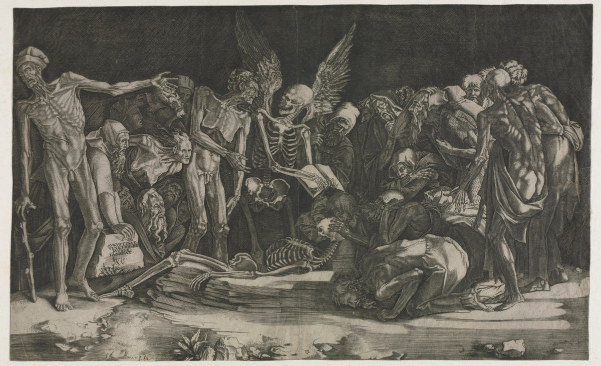 Skeletons, also known as Allegory of Death and Fame by Agostino Veneziano (Italian, 1490–1540) - Classic Painting canvas print