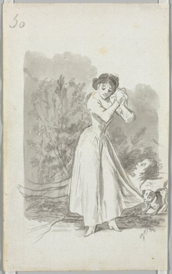 Young Woman Wringing Her Hands over a Man's Naked Body, Folio 50 verso by Francisco de Goya (Spanish, 1746–1828) - Romantic canvas print