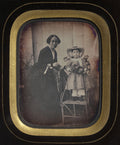Child Standing on a Chair Holding Flowers, with Mother by  - Classic Art canvas print
