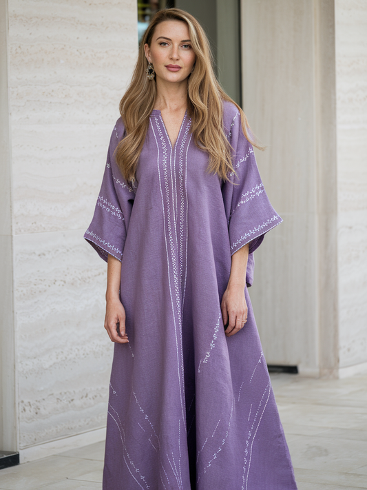 Contton & Linen Long Sleeve Kaftan Maxi Dress