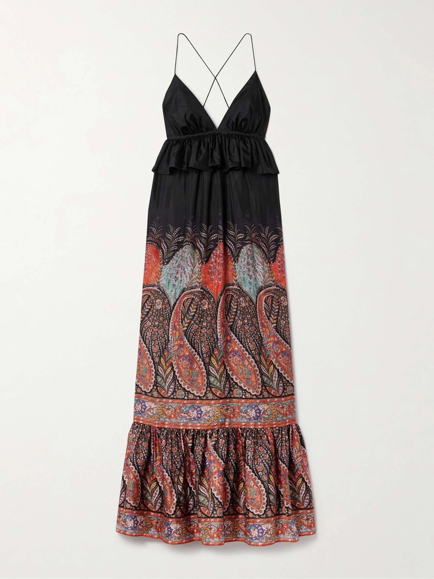 Ruffled Paisley-Print Silk Midi Dress