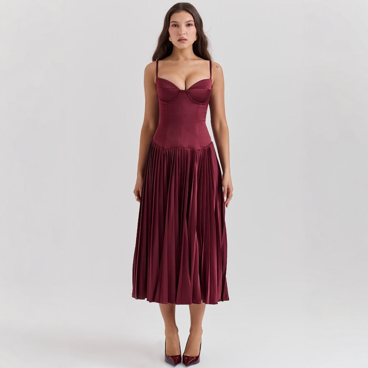 RozetmallTM Pleated Satin Elegance Dress