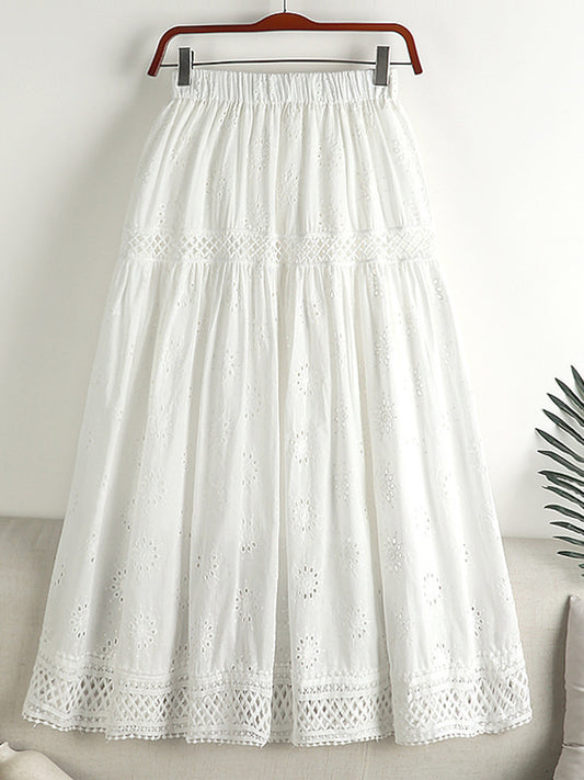Vintage Lace Embroidered Art Linen Blend Skirt
