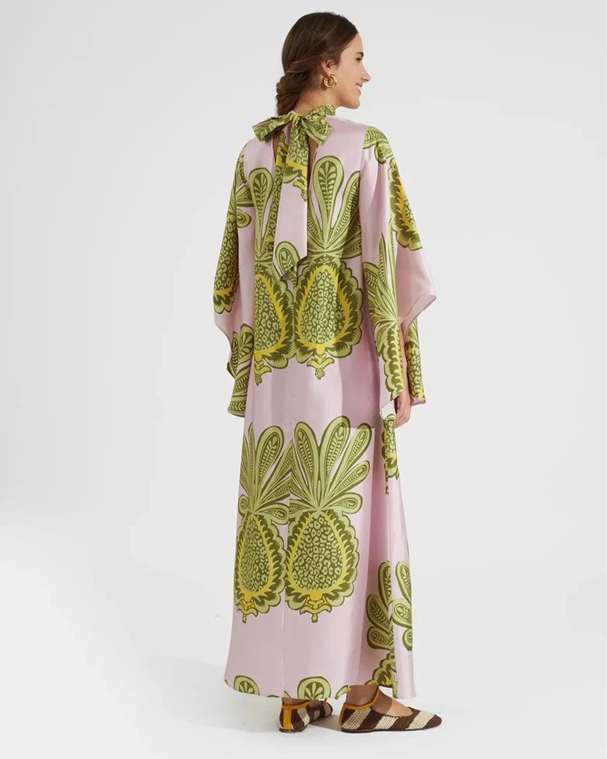 Casual Fashion Print Three-Quarter Sleeve Stand Collar Maxi Dress
