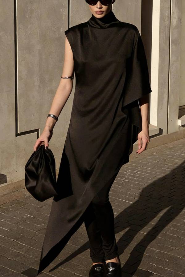 💜 Luxury Satin Maxi Gown | Elegant Flow & Irregular Hem