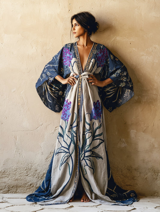 Women's Hyacinth Kimono Linen Robe (Including Belt)