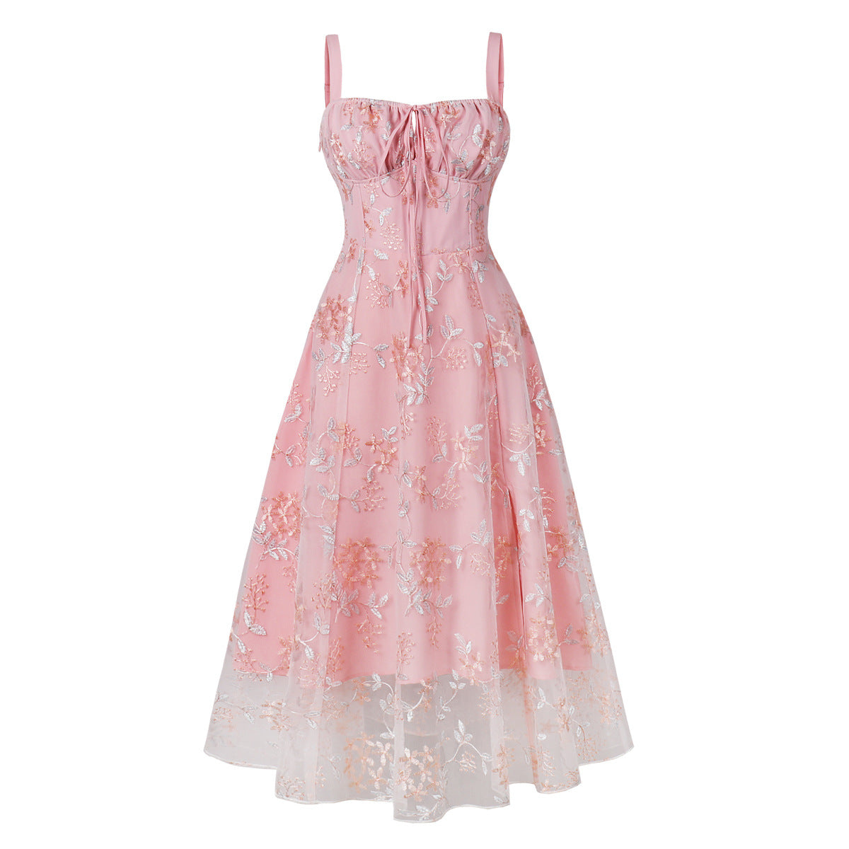 Floral Embroidered Corset Midi Homecoming Dress