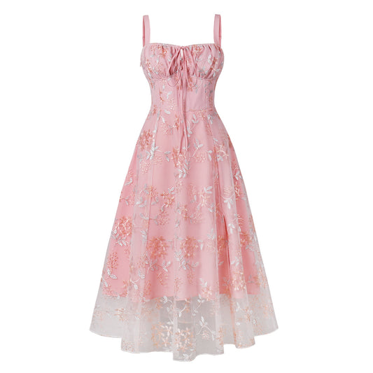 Floral Embroidered Corset Midi Homecoming Dress