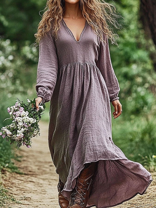 Women's Purple Vintage V Neck Dress