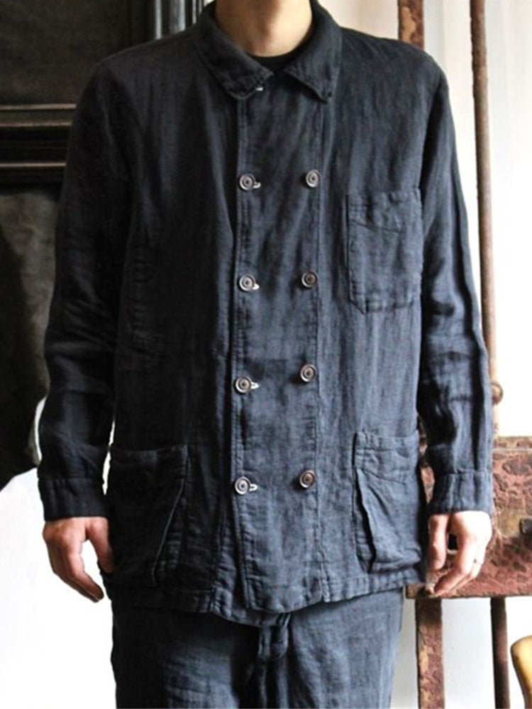 Men's Vintage Double Breasted Linen Blend Shirt