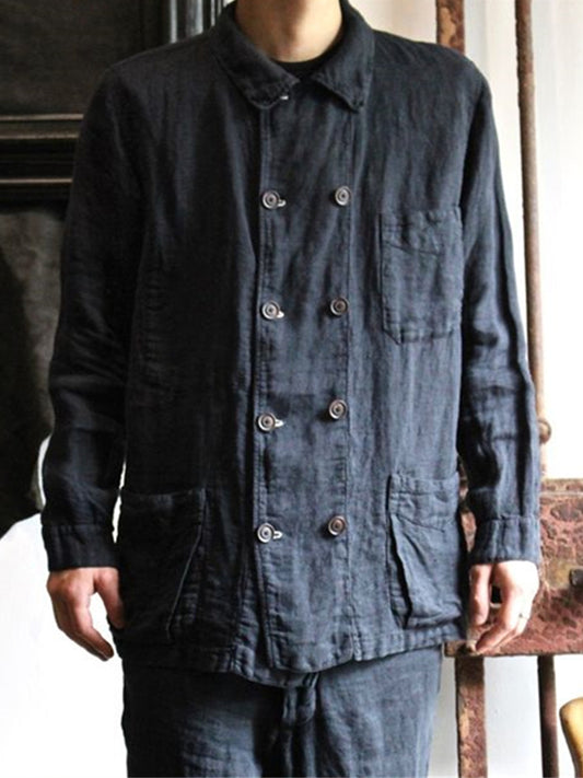 Men's Vintage Double Breasted Linen Blend Shirt