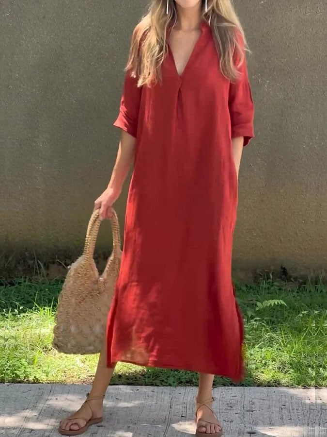 Women's Casual Solid Color Slit Dress