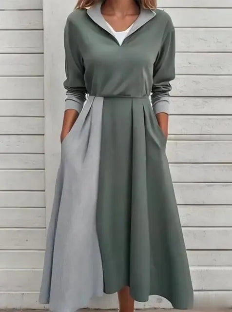 Women'S Contrast Color Stitching Stretch Dress