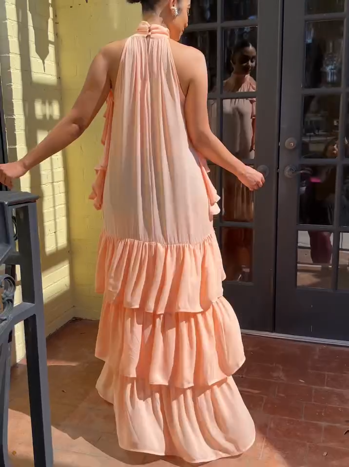 Bohemian Tiered Layer Halter Neck Party Dress