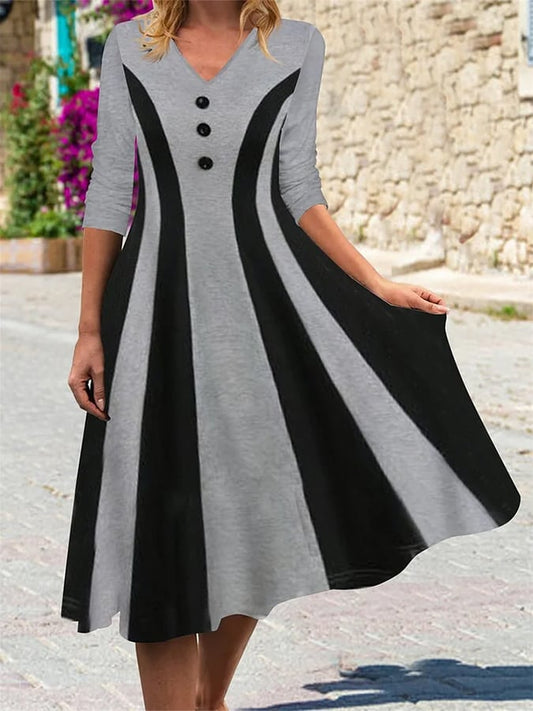 Women's Casual V-Neck Contrast Color Holiday Dress