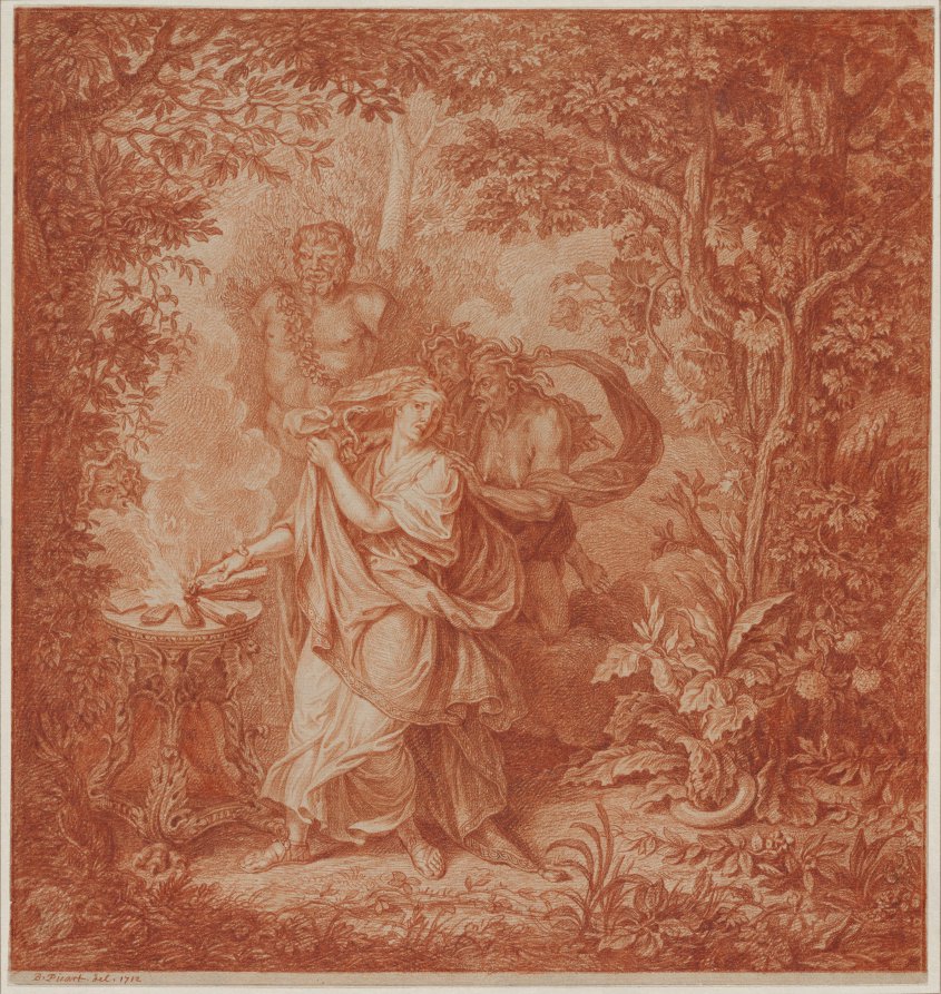 Althaea Putting the Fatal Log on the Fire by Bernard Picart (French, 1673–1733) - Classic Painting canvas print