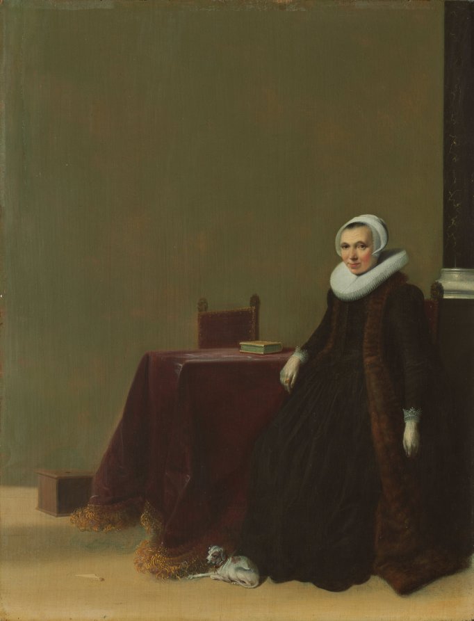 Portrait of a Woman with a Dog by Hendrik Gerritsz. Pot (Dutch, c. 1585–1657) - Classic Art canvas print