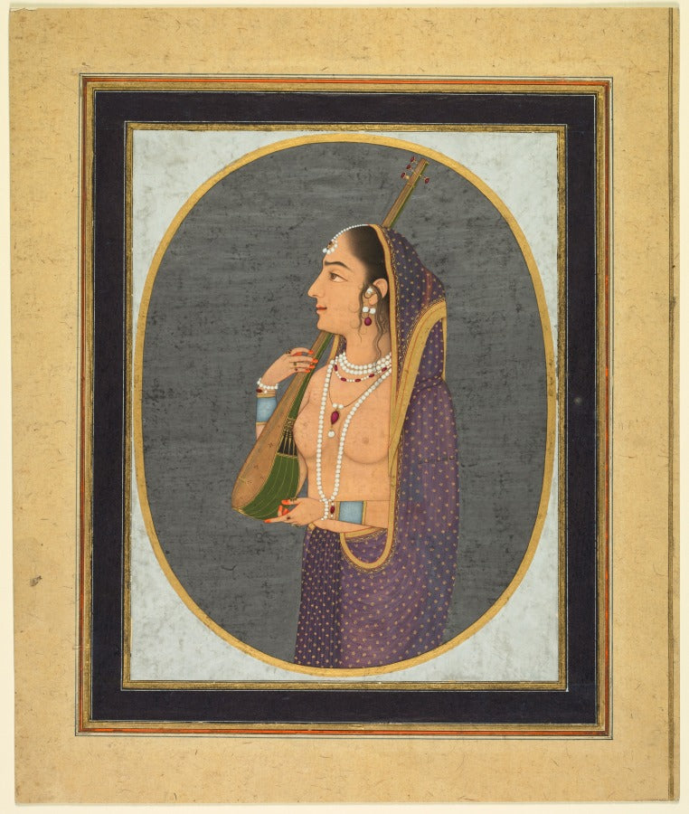 Court lady singing and playing the vina recto by Muhammad Rizavi Hindi (Indian, active mid-1700s) - Classic Art canvas print