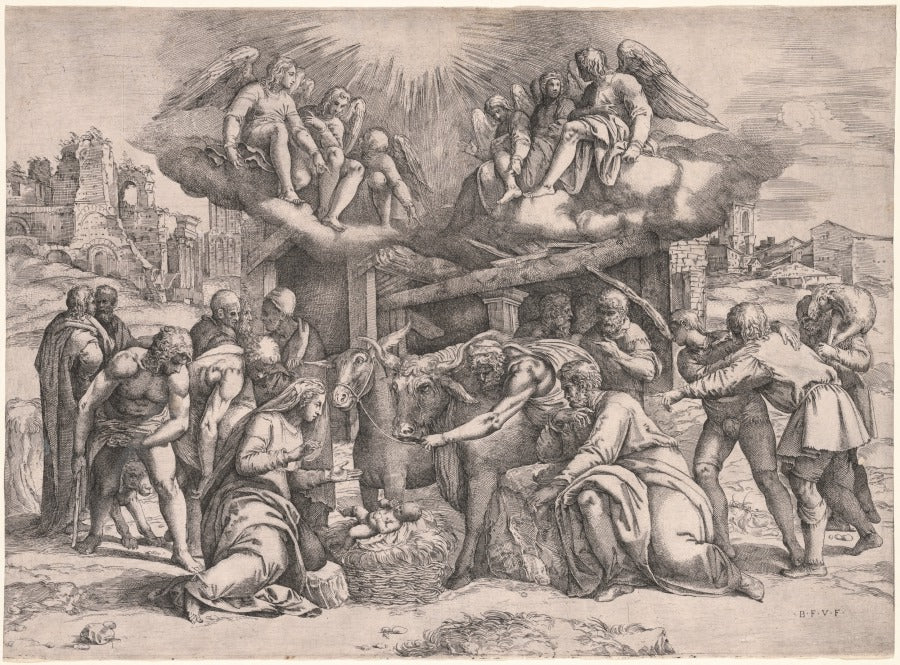 The Adoration of the Shepherds by Battista Franco (Italian, c. 1510–1561) - Classic Painting canvas print