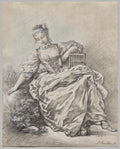 Seated Woman Holding a Bird Cage by François Boucher (French, 1703–1770) - Classic Painting canvas print