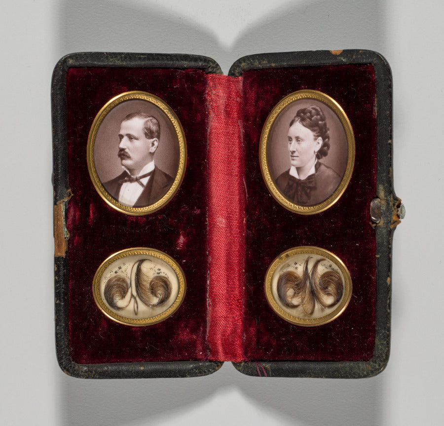 Untitled Case with portraits of a man and woman and hair ornaments by  - Classic Art canvas print